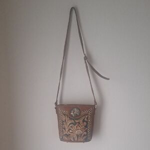 Montana West Brown and Gold Embroidered Crossbody Bag